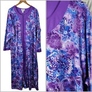 Vintage Housecoat Patio House Dress Robe Plus XXXL 3X Muumuu Floral Purple Blue